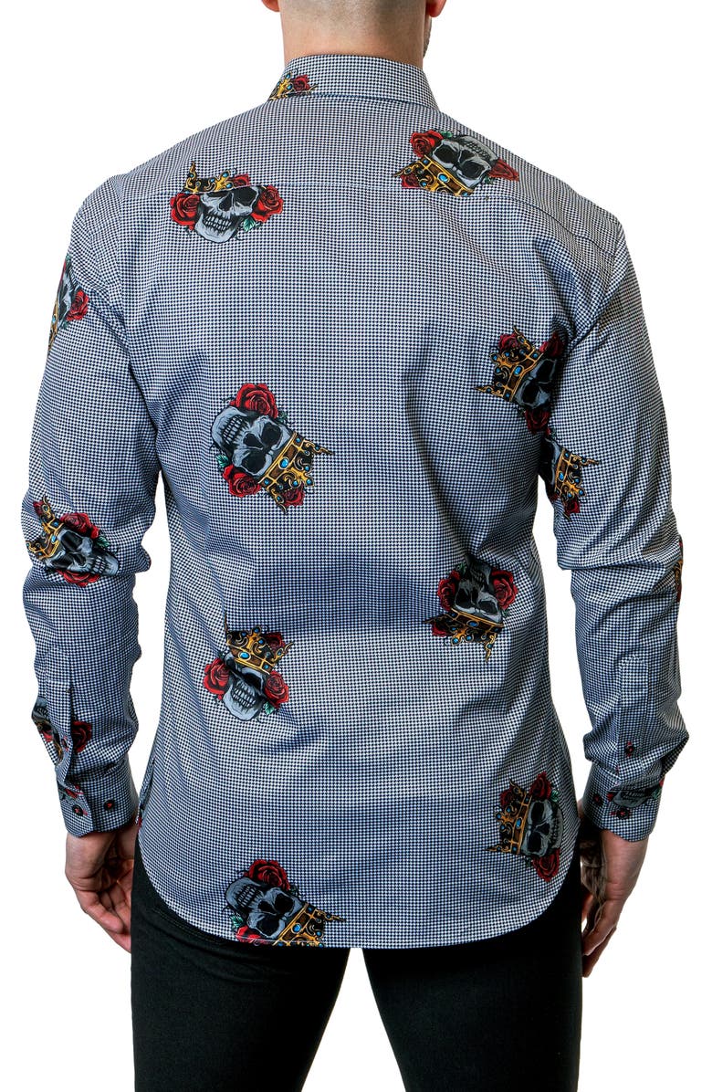 Maceoo Fibonacci Skull King Grey Button-Up Shirt, Alternate, color,