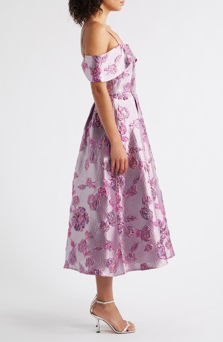 Julia Jordan Beaded Floral Jacquard Cold Shoulder Cocktail Dress, Alternate, color, Purple Multi