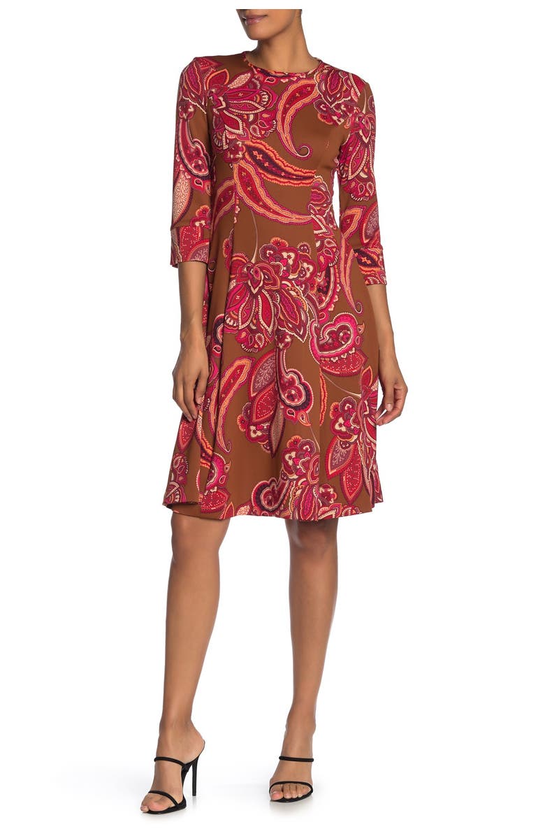 Donna Morgan Crew Neck 3/4 Sleeve Scuba Dress, Alternate, color, 