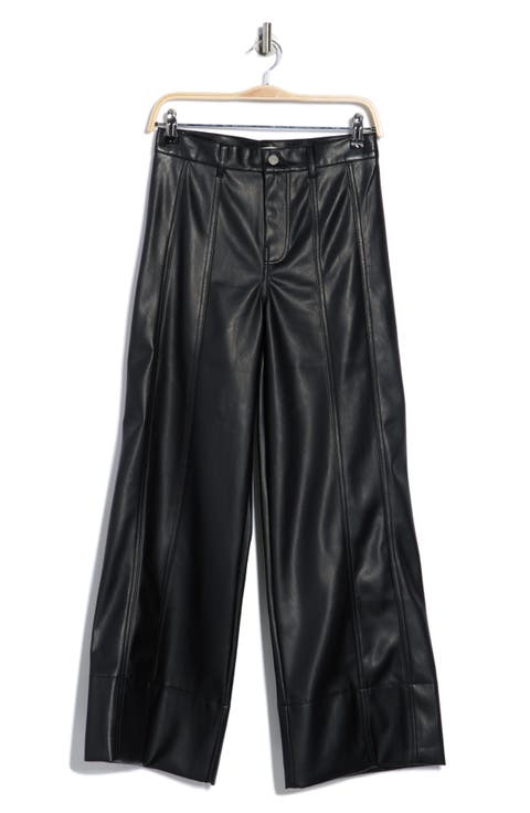 Paneled Faux Leather Crop Wide Leg Pants