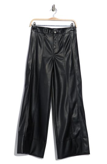 Habitual Paneled Faux Leather Crop Wide Leg Pants In Black