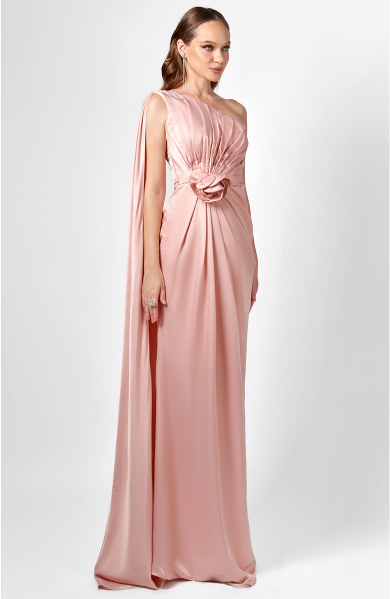 Bariano Justine One Shoulder Cape Gown, Alternate, color, Pink