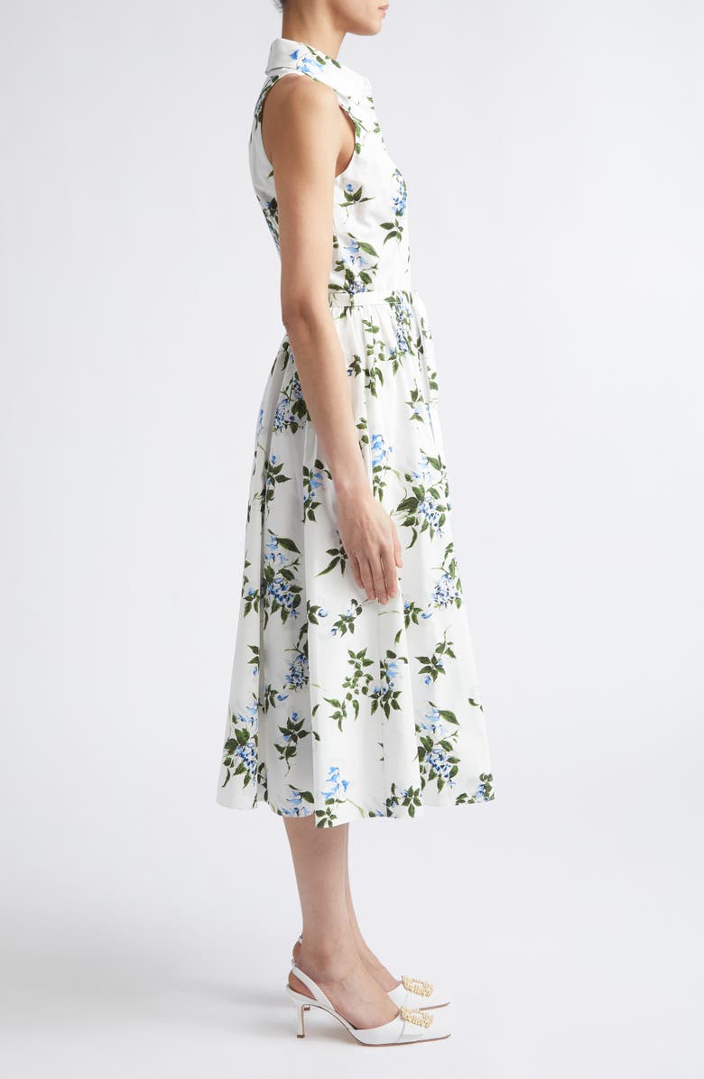 Emilia Wickstead Norika Lilac, Lilies & Cherry Print Organic Cotton Midi Shirtdress, Alternate, color, White-Lilac Lillies/ Cherry