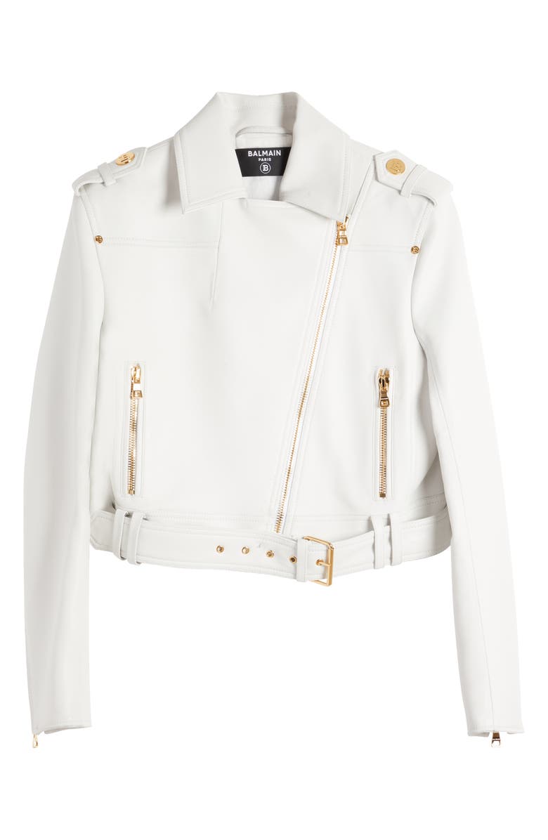 Balmain Belted Leather Biker Jacket, Alternate, color,