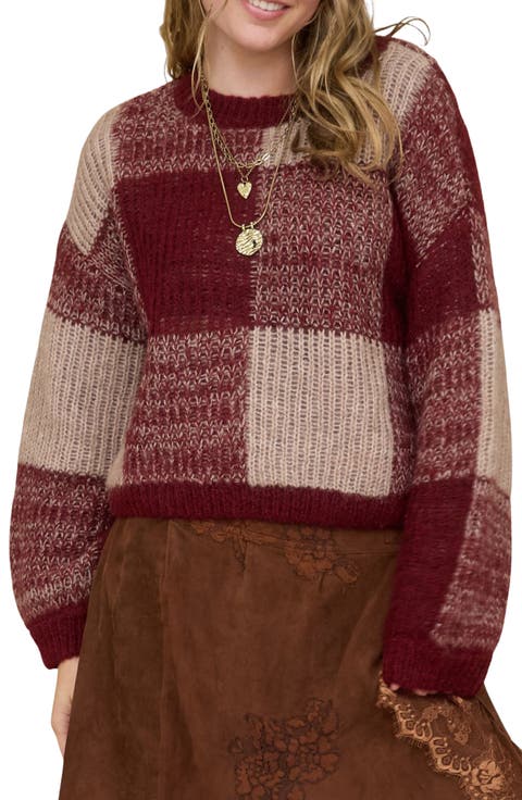 Colorblock Check Sweater