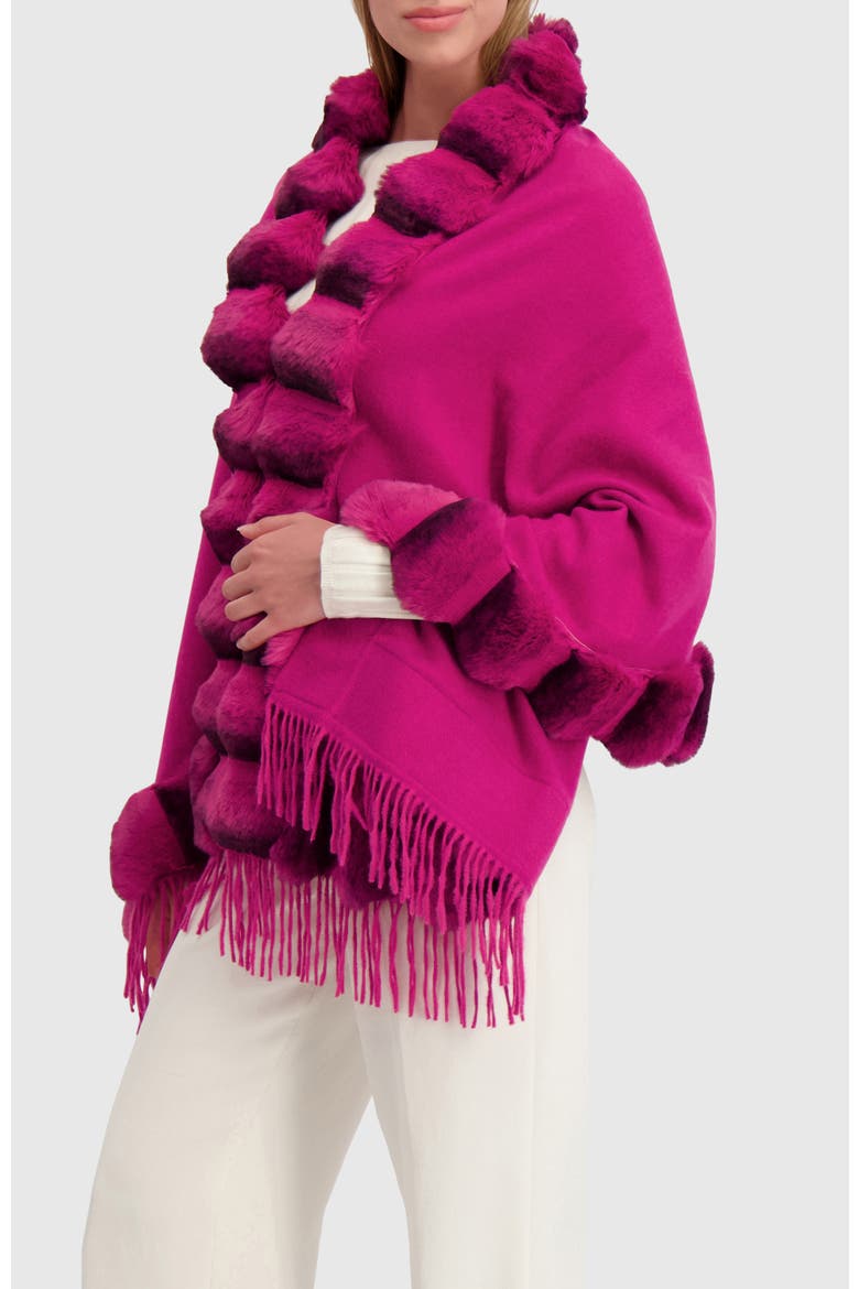 Cashmere & Wool Blend Cape With Fur-Free Chinchilla (Faux Fur) Trim, Alternate, color, FUSCHIA/FUSCHIA CHINCH