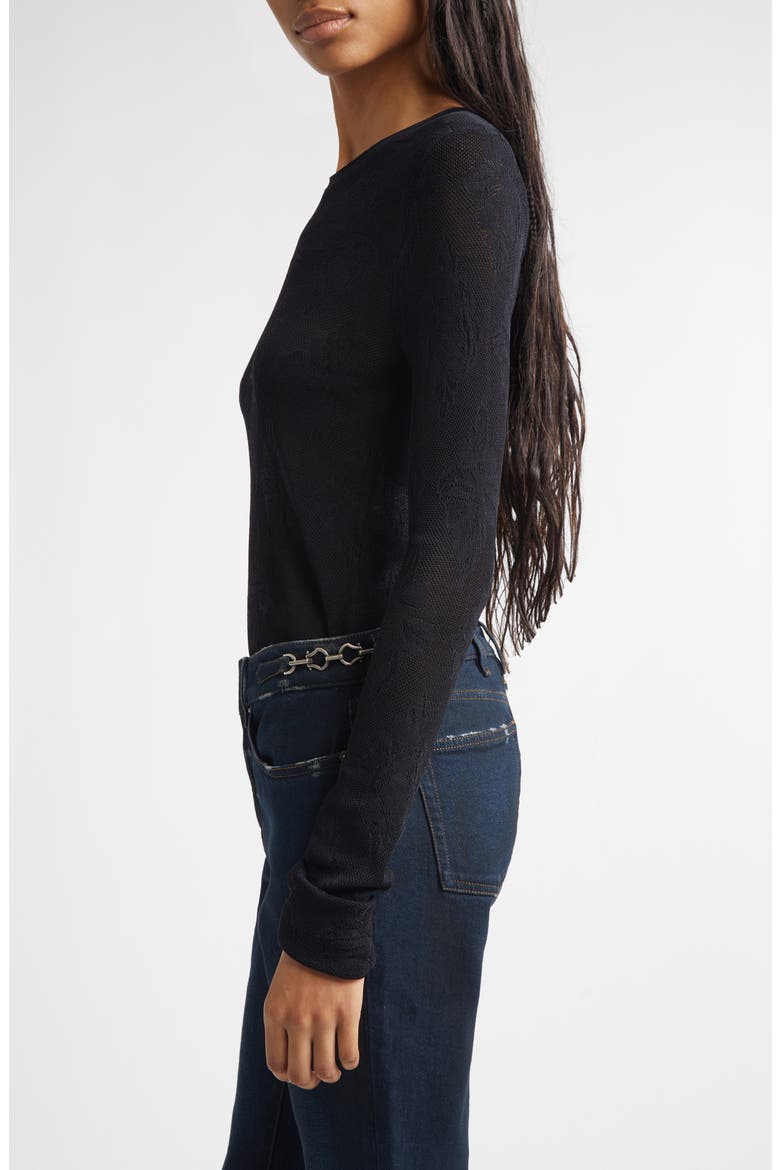 Floral Jacquard Crewneck Sweater, Alternate, color, BLACK