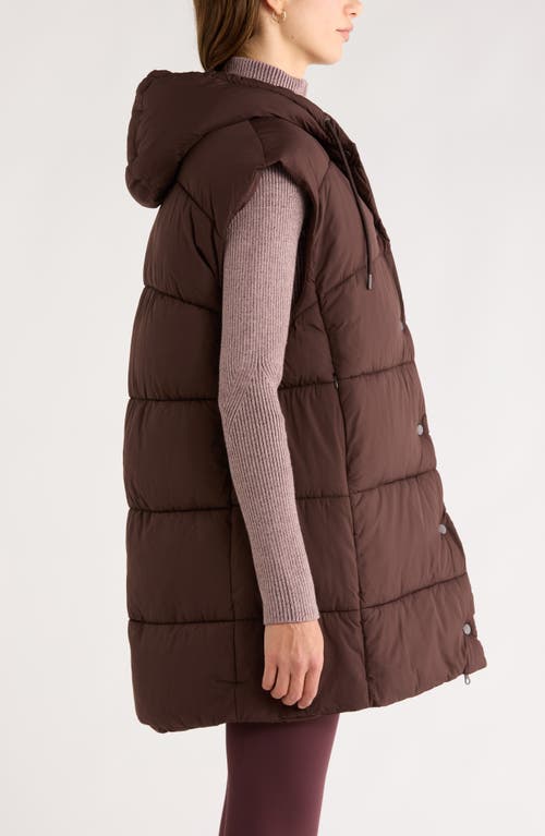 Zella Longline Hooded Puffer Vest In Brown