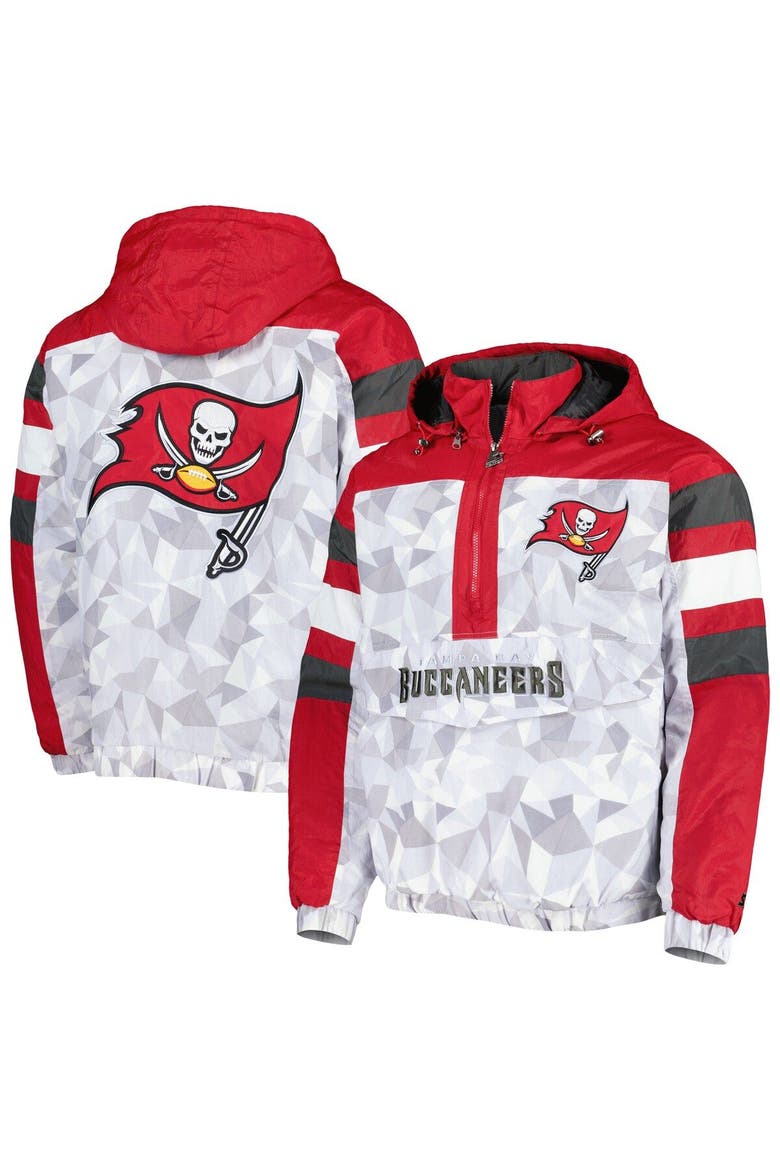 Men's Starter White/Red Tampa Bay Buccaneers Thursday Night Gridiron Raglan Half-Zip Hooded Jacket, Main, color, White