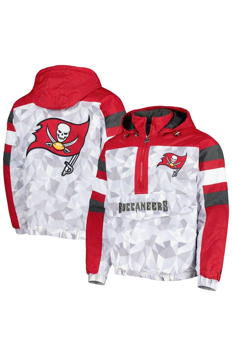 STARTER Men's Starter White/Red Tampa Bay Buccaneers Thursday Night Gridiron Raglan Half-Zip Hooded Jacket, Main, color, White