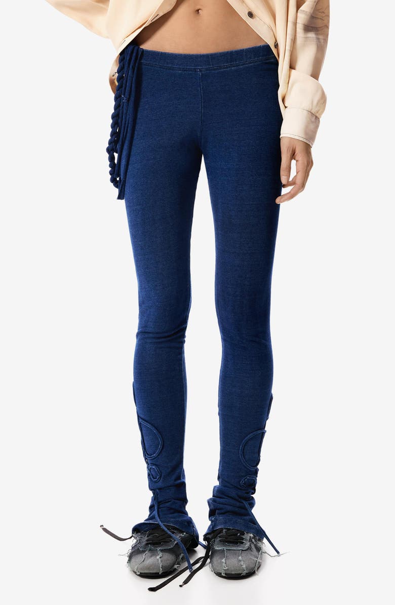 Desigual Tie Hem Detail Stretch Cotton Knit Pants, Main, color, Navy Blue