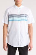 Original Penguin Lawn Chest Stripe Short Cotton Sleeve Button-Up Shirt