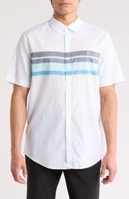 Original Penguin Lawn Chest Stripe Short Cotton Sleeve Button-Up Shirt