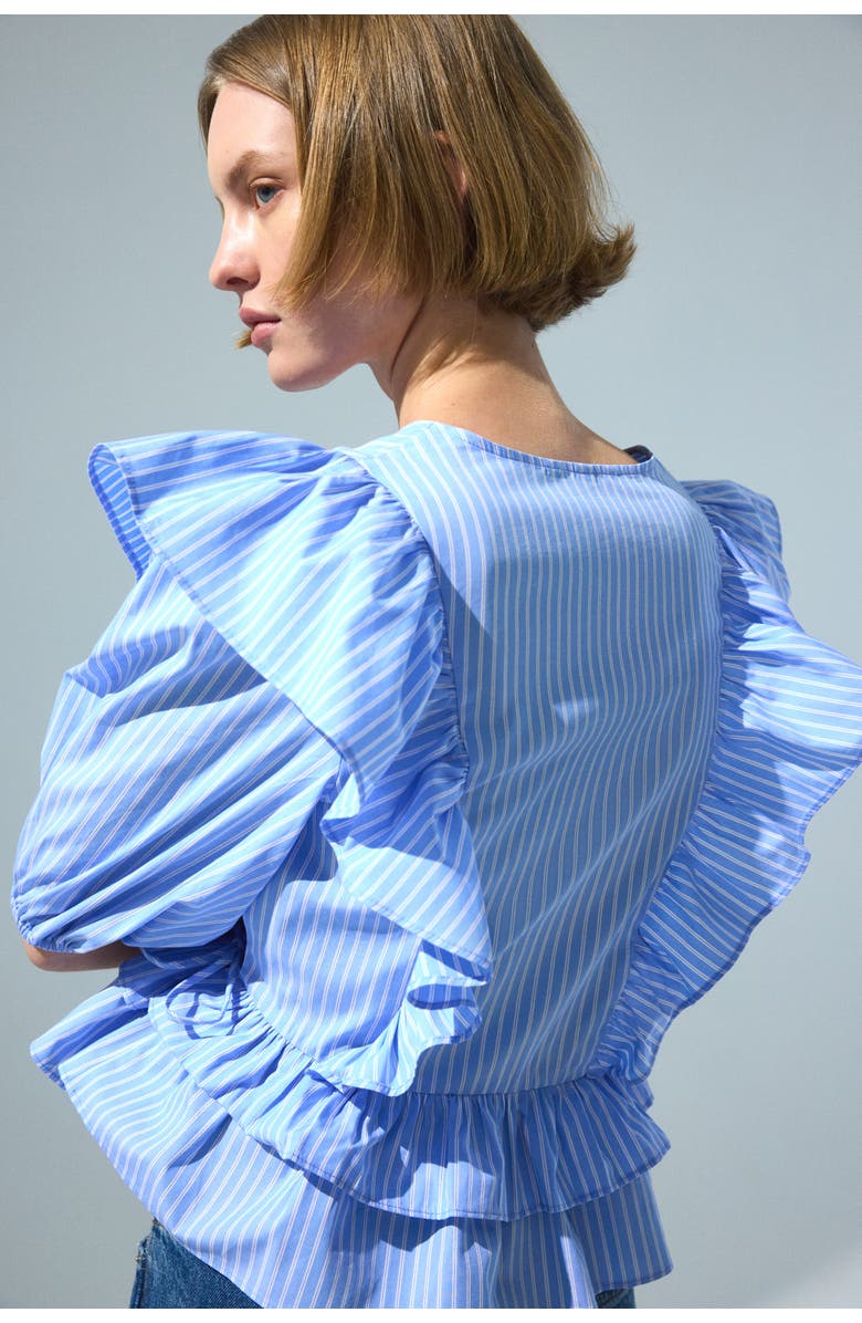 H&M Poplin Wrap Blouse, Alternate, color, Light Blue/Striped