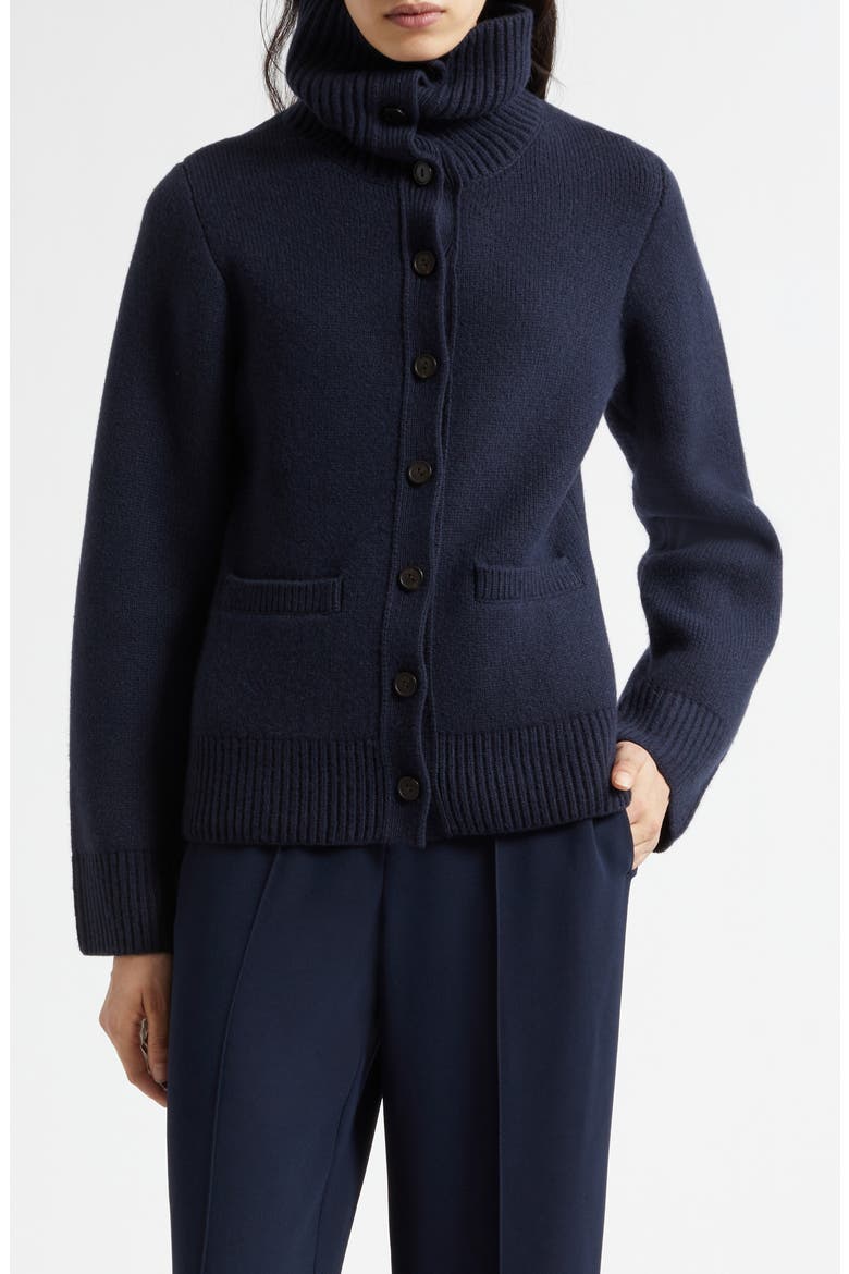 Double Face Wool Blend Turtleneck Cardigan, Main, color, TWILIGHT NAVY