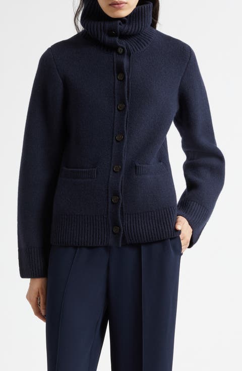 Double Face Wool Blend Turtleneck Cardigan