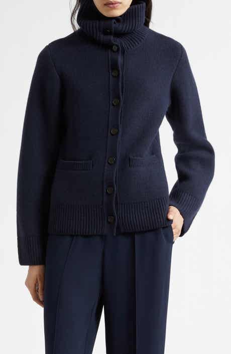 Double Face Wool Blend Turtleneck Cardigan