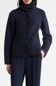 Vince Double Face Wool Blend Turtleneck Cardigan