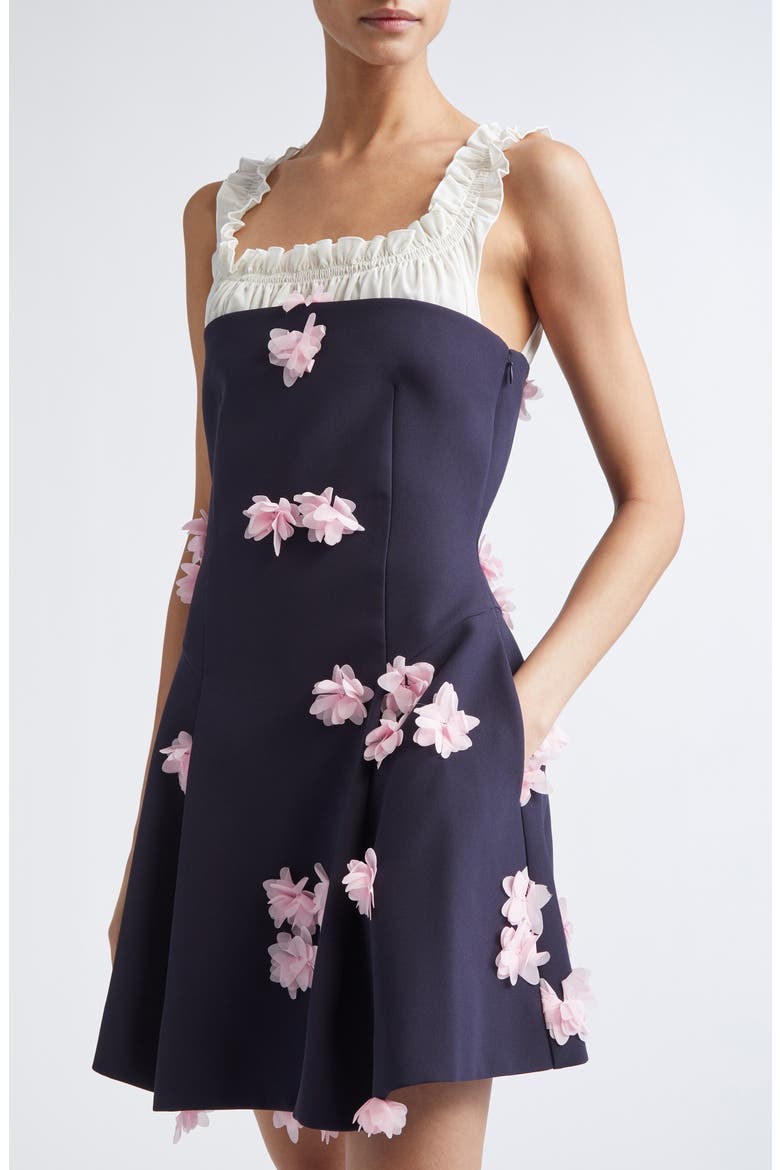 Floral Appliqué Mixed Media Fit & Flare Cocktail Dress, Alternate, color, PINK PETUNIA