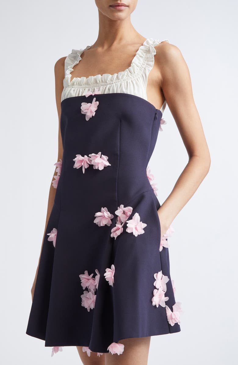 Stine Goya Floral Appliqué Mixed Media Fit & Flare Cocktail Dress, Alternate, color, Pink Petunia