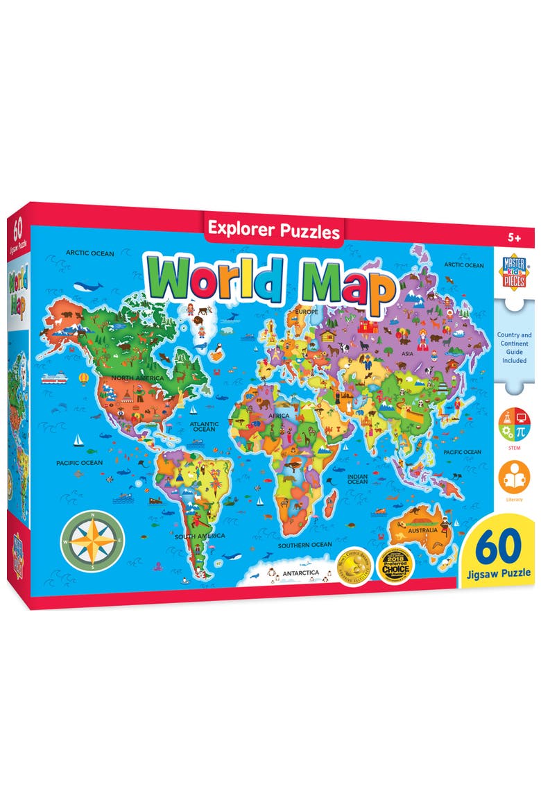 Explorer World Map 60 Piece Puzzle, Main, color, Multicolor