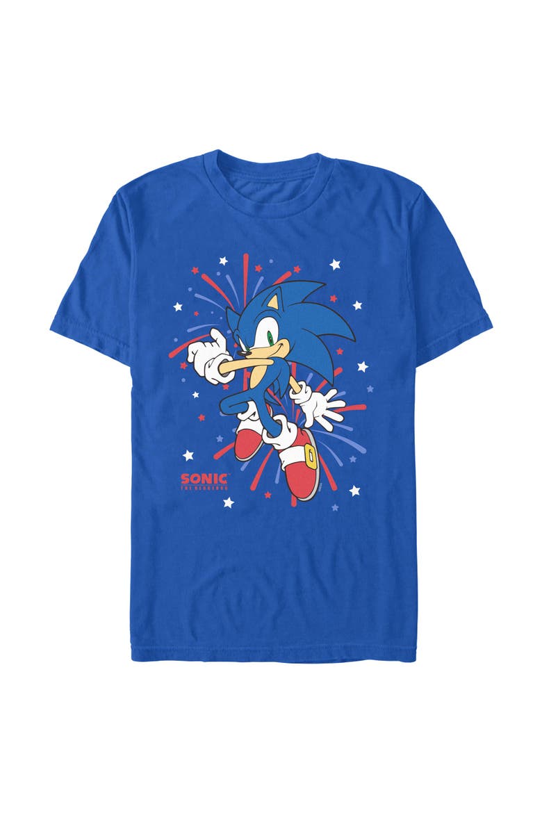 Mens Sonic the Hedgehog 4th of July Fireworks T Shirt, Main, color, Royal Blue