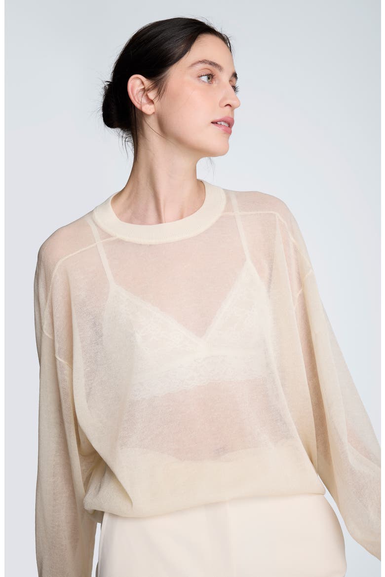 Sheer Crewneck Sweatshirt, Alternate, color, OYSTER