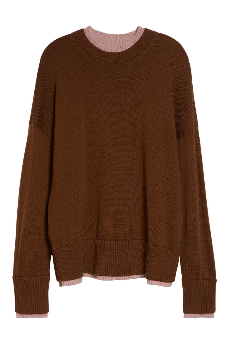 Merino Wool Crewneck Sweater, Alternate, color, BROWN PINK