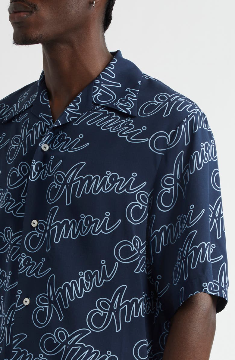 AMIRI Script Bowling Shirt, Alternate, color, Midnight Blue