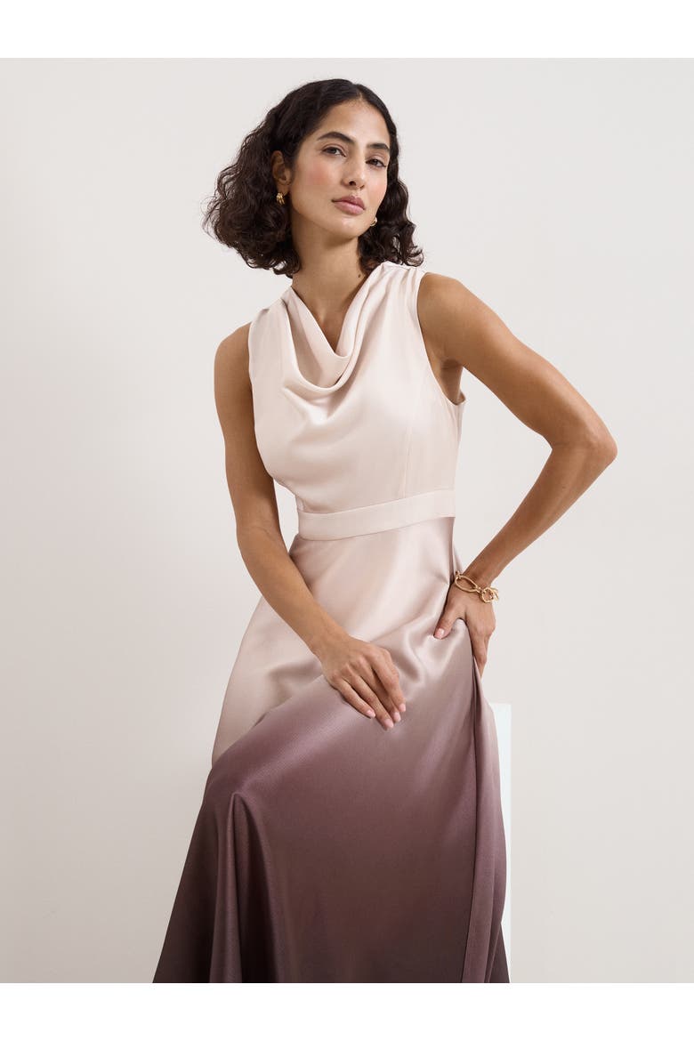 Ombre Cowl Neck Midi Dress, Alternate, color, Ivory