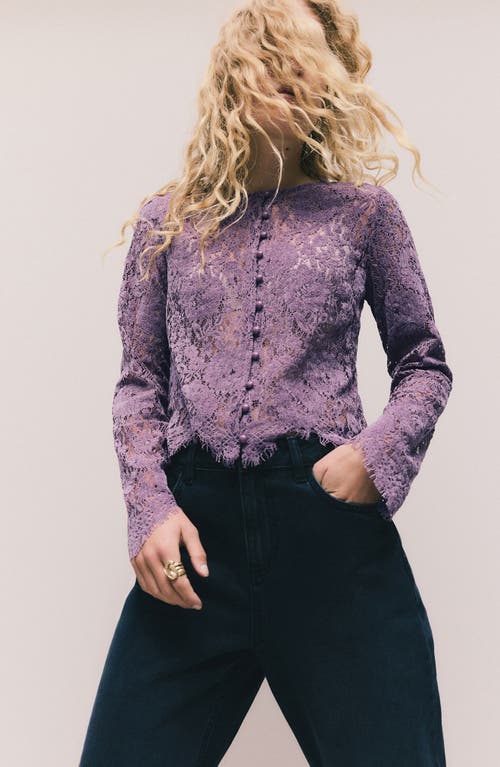 Next Lace Button-up Top In Purple