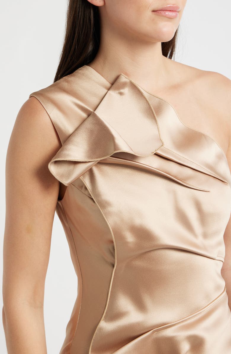Acler Werona One-Shoulder Satin Gown, Alternate, color, Champagne