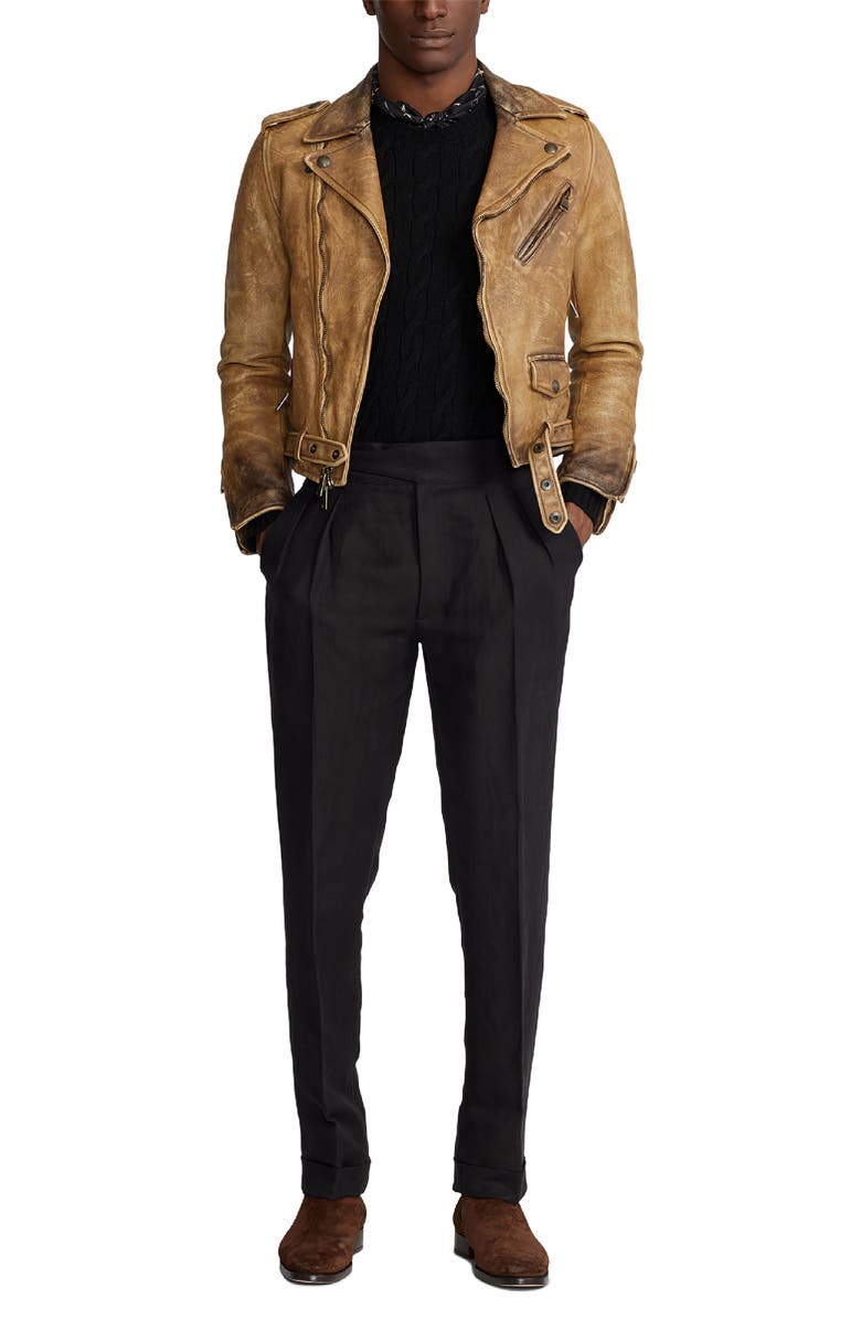 Ralph Lauren Purple Label Locklear Weathered Leather Moto Jacket, Alternate, color,
