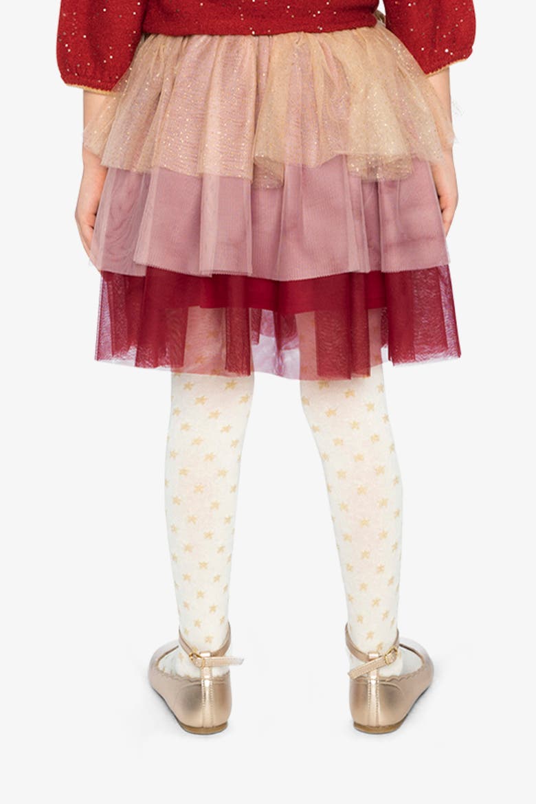 Multi Layer Glittering Mesh Bow Waist Tiered Skirt, Alternate, color, Red, Pink and Beige Stripe