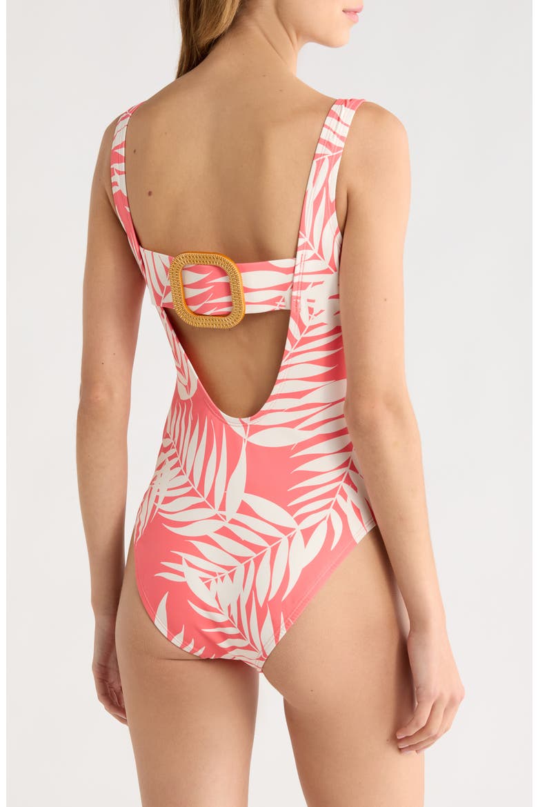 Buckle Back One-Piece Swimsuit, Alternate, color, CORAL PARADISE FOLIAGE