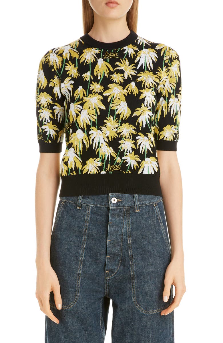 Loewe Daisy Jacquard Crop Sweater, Main, color, 