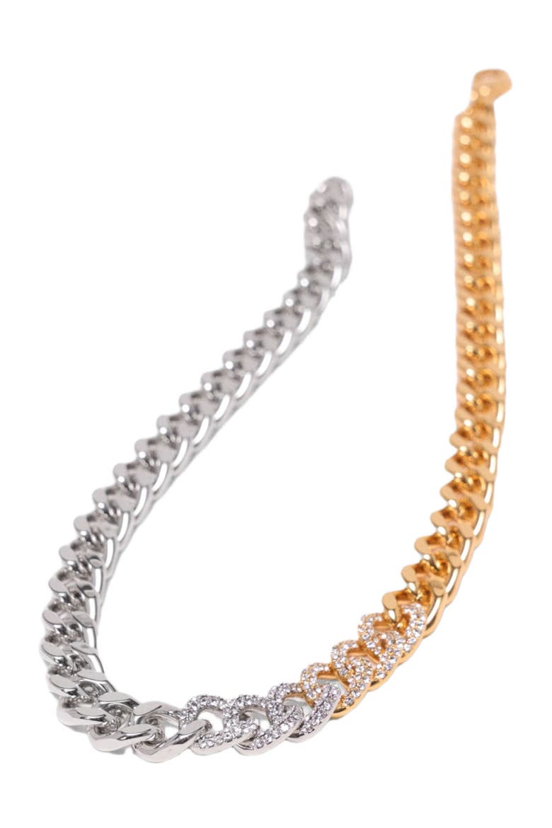 Two-tone rhinestone link necklace, Alternate, color, Golden / silver