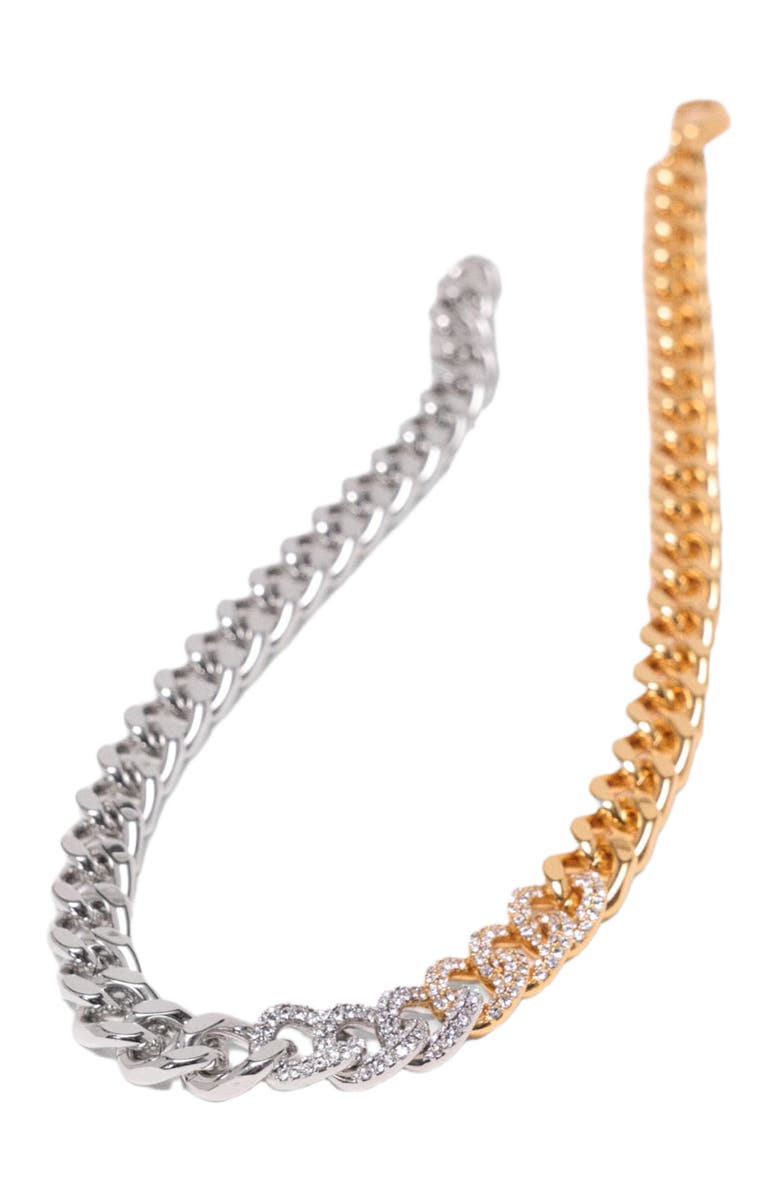 maje Two-tone rhinestone link necklace, Alternate, color, Gold Silver