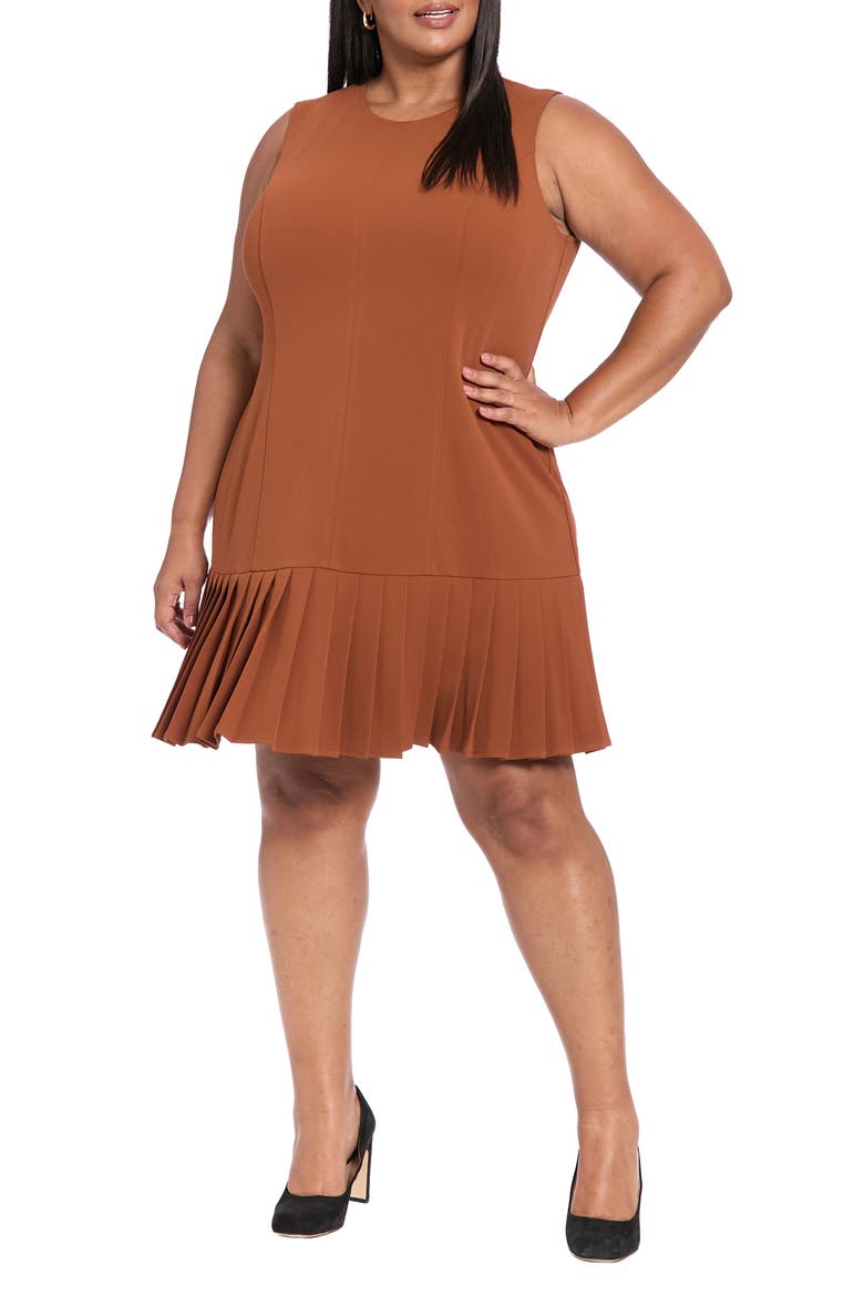 Pleated Sheath Dress, Main, color, CEDAR BROWN