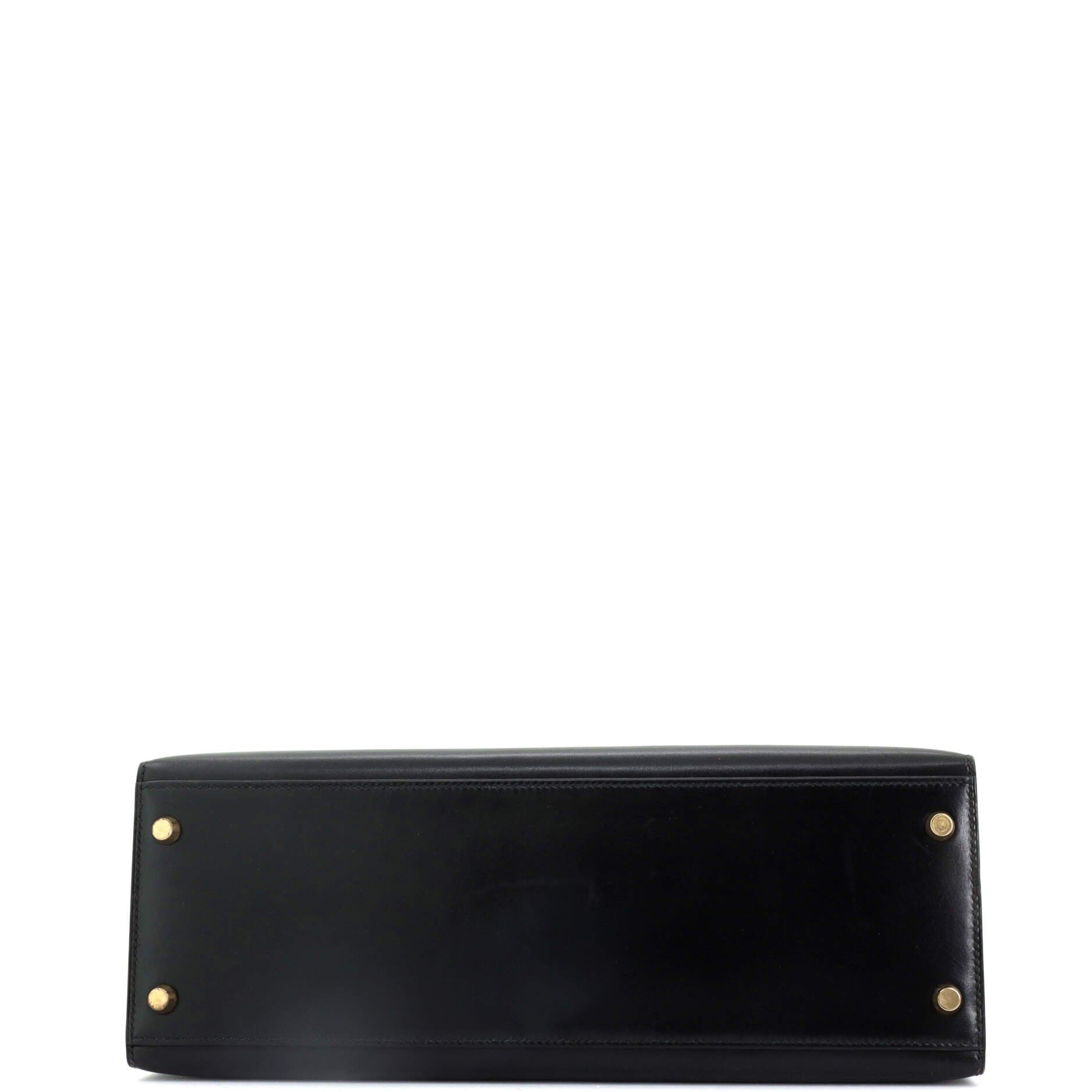 Pre-Owned Hermes Kelly Handbag Black Box Calf with Gold Hardware 32, Alternate, color, 