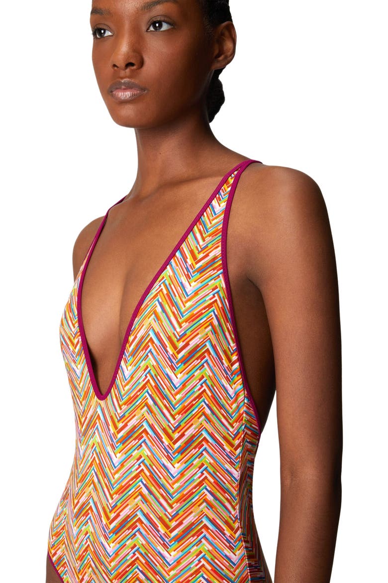 Reversible One-piece Swimsuit With Print And V-neck, Alternate, color, Multicoloured