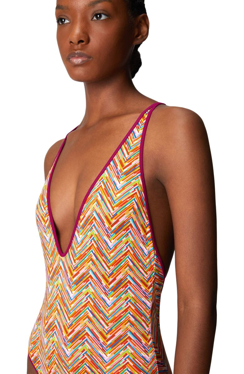 Missoni Reversible One-piece Swimsuit With Print And V-neck, Alternate, color, Multicoloured