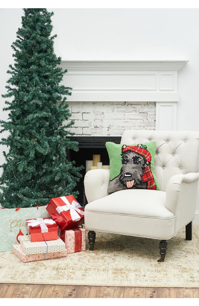C&F Home Scottish Terrier Dog w/ Plaid Scarf Christmas Hooked Accent Throw Pillow 18" x 18", Alternate, color, Green