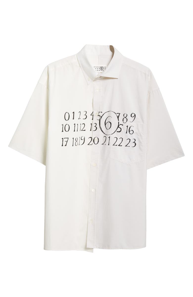 MM6 Maison Margiela Numeric Motif Asymmetric Cotton Poplin Shirt, Alternate, color,