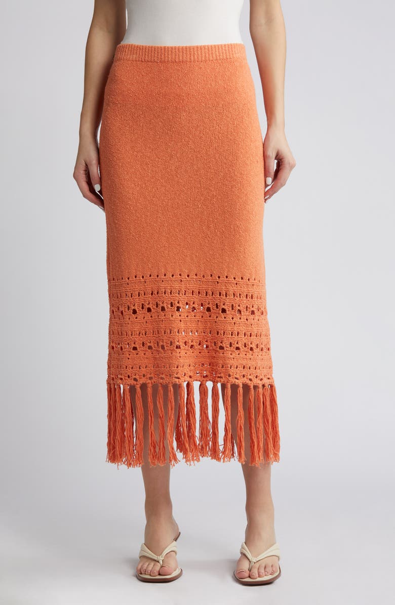 Rails Kaja Open Stitch Fringe Cotton Blend Sweater Skirt, Main, color, Persimmon