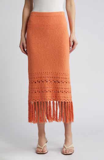 Rails Kaja Open Stitch Fringe Cotton Blend Sweater Skirt
