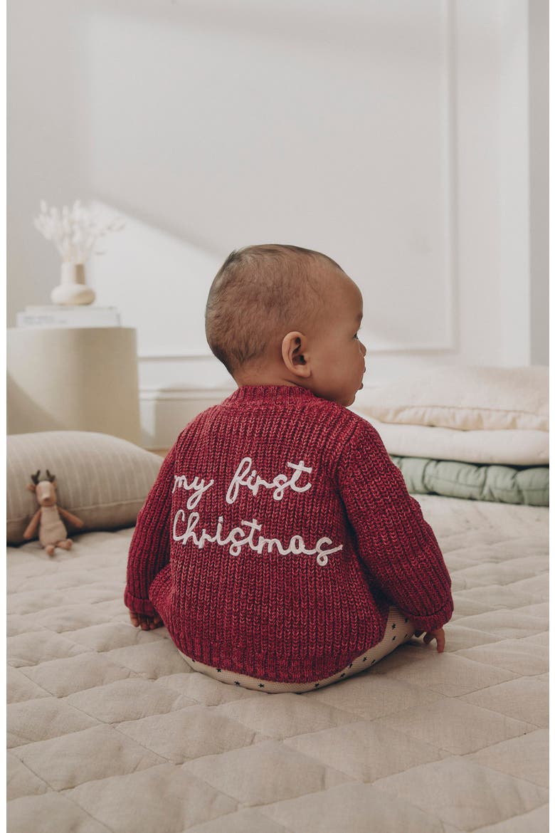 Kids' My 1st Christmas Cardigan, Alternate, color, RED