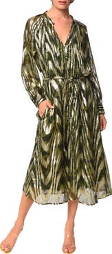 CIEBON Seneca Metallic Long Sleeve Midi Shirtdress