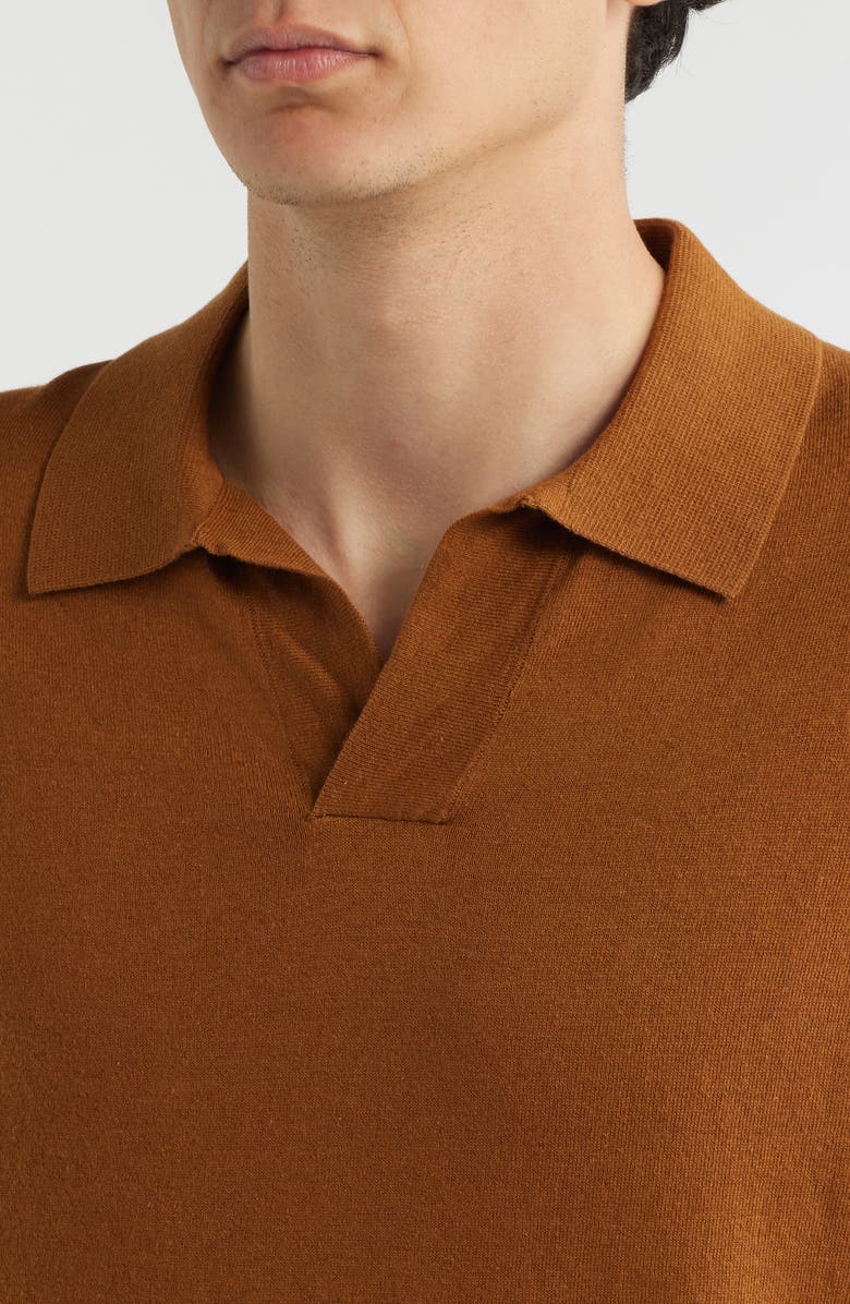 NN07 Ryan 6311 Cotton & Linen Johnny Collar Polo, Alternate, color, Cinnamon