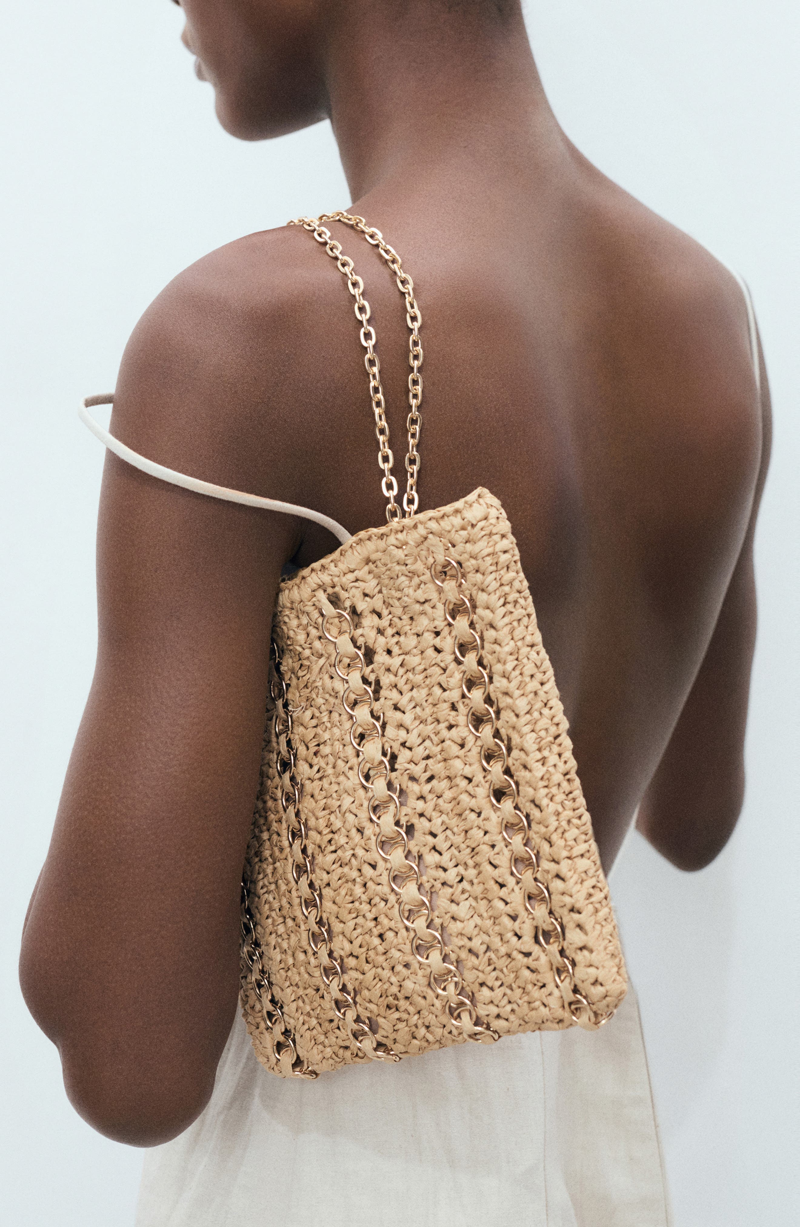MANGO Ring Embellished Woven Straw Tote, Alternate, color, Beige